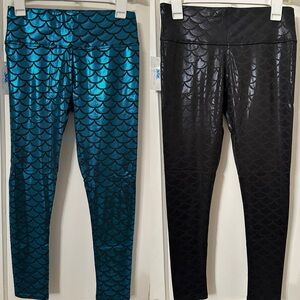 NWT Mermaid Scale Women’s Leggings - Teal Blue and Black Size L